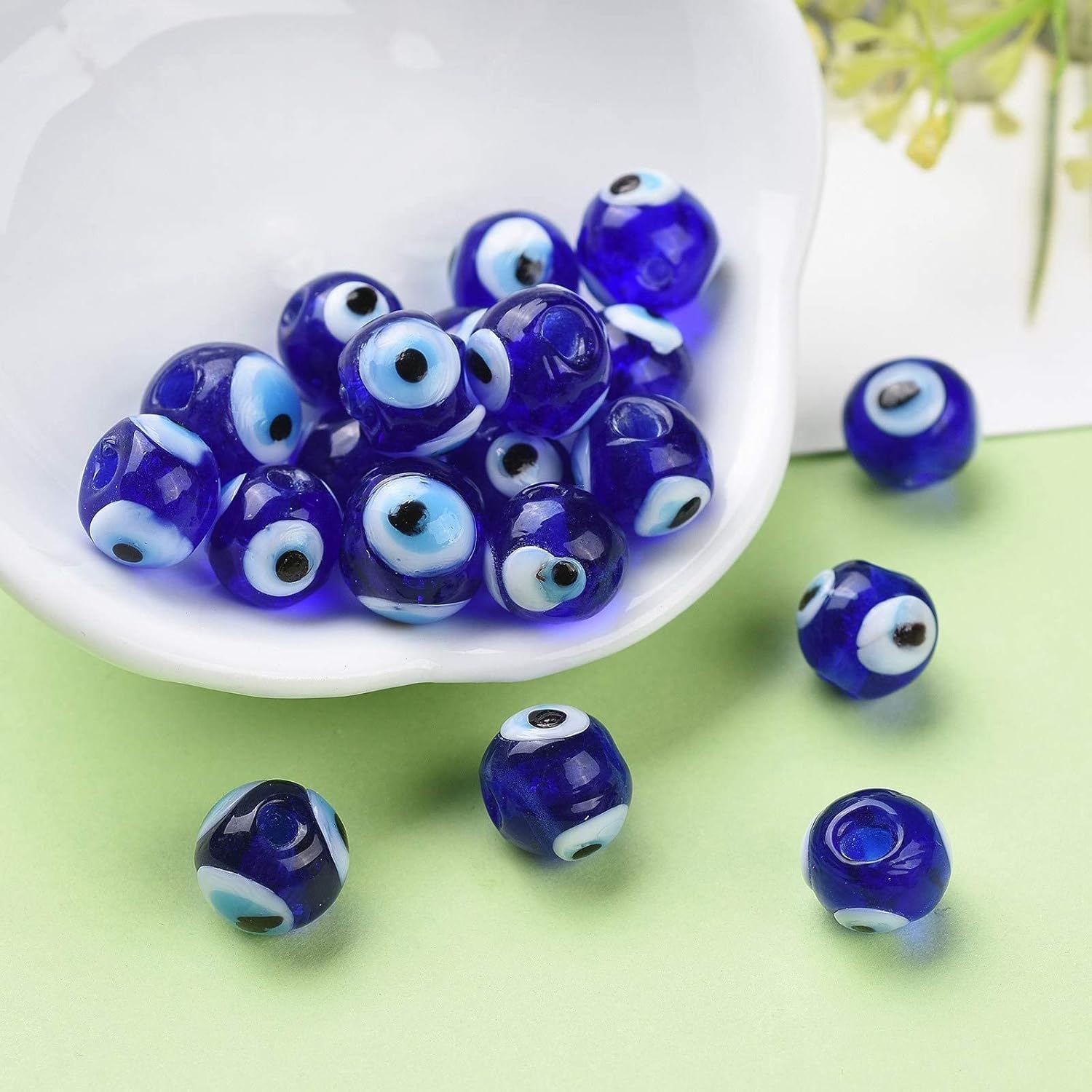 Craftdady 200pcs 10mm Evil Eye Lampwork Glass Beads Handmade Round Lucky Eye Wisdom Eye Loose Spacer Beads for Bracelet Necklace Earring Jewelry Making
