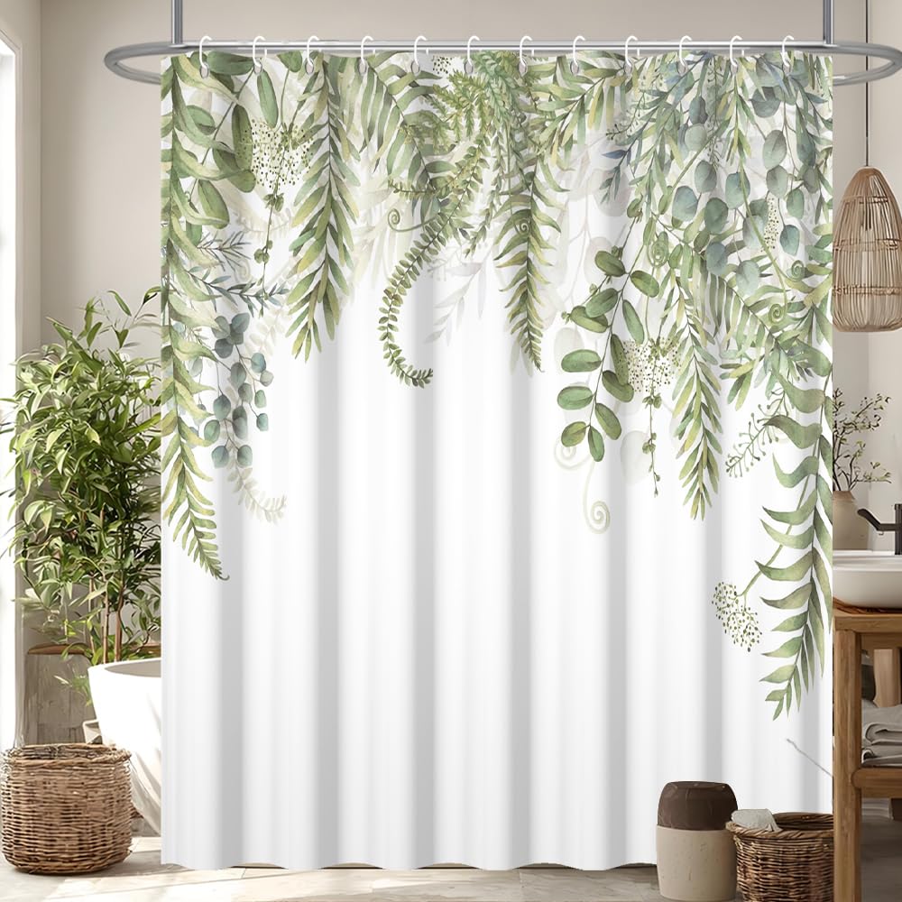 Uiiooazy Cortina de Ducha de Hoja Eucalipto, Cortinas de Ducha Verde Oro Abstracto Planta Cortinas de Baño Antimoho Impermeable Lavable Tejido de Poliéster Cortina Ducha con Ganchos 90x180cm — view 13