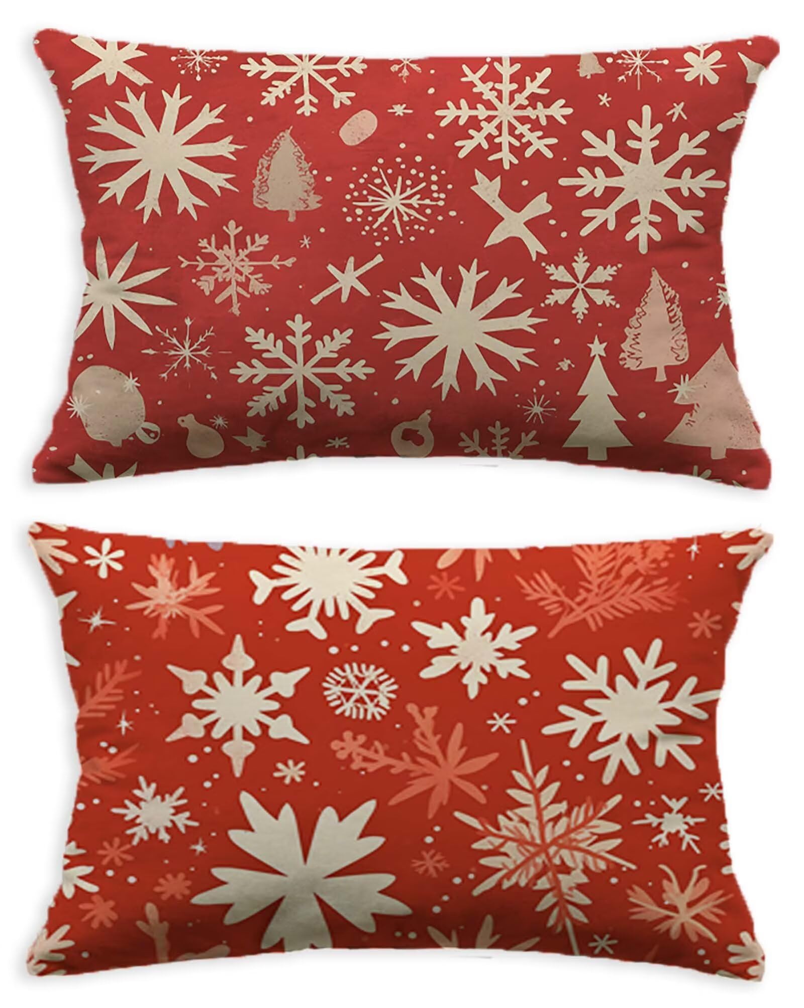 Coussin flocon de neige 50x70 cm en velours de prestige double face rouge pour décoration