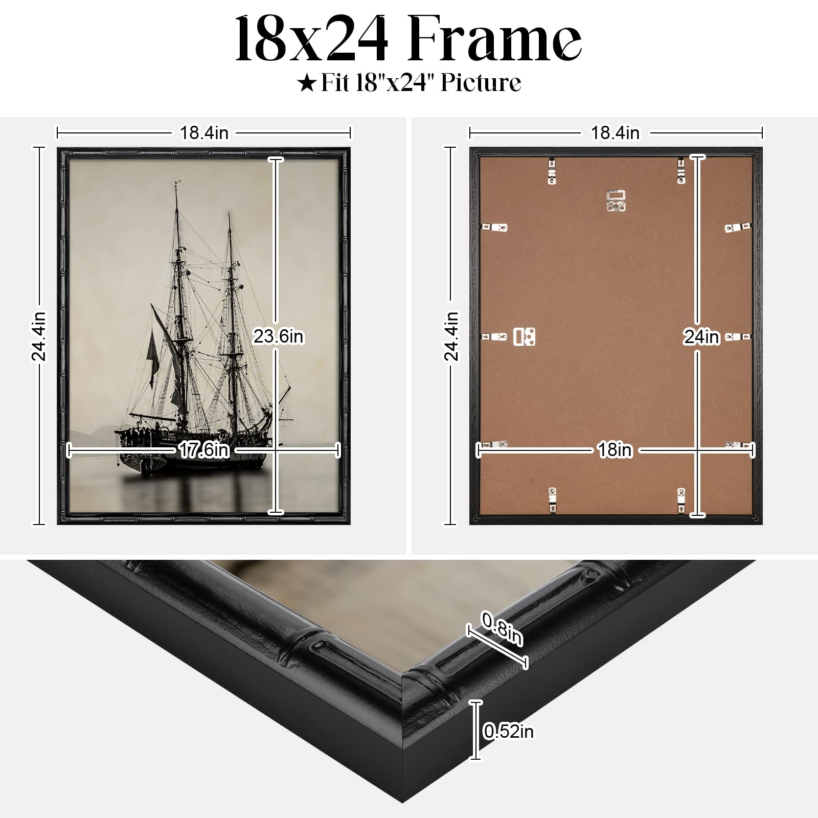 18x24 Picture Frame, Black Poster Frame, Bamboo Design Natural Gallery ...