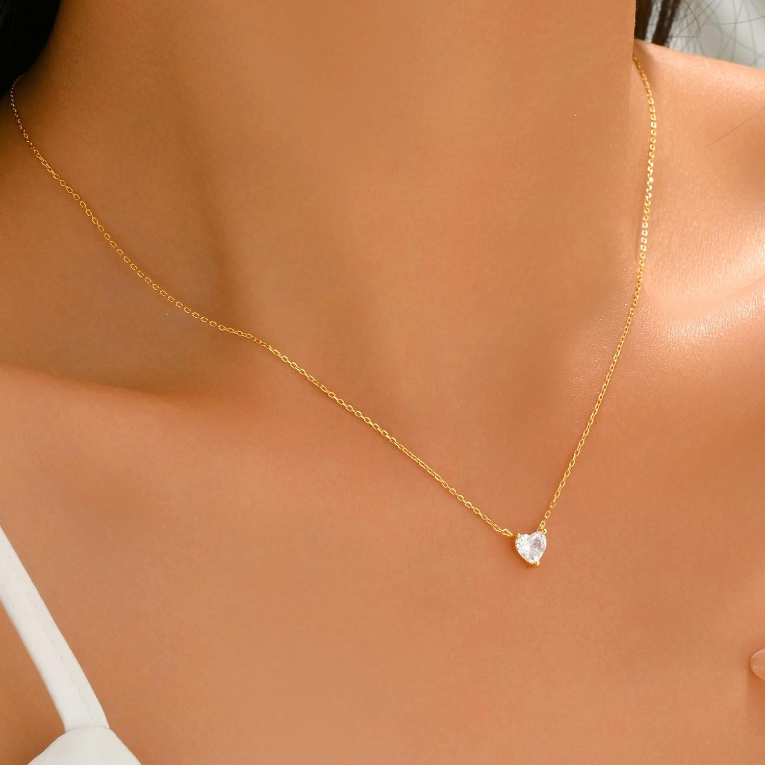 925 Sterling Silver Pink Heart Pendant Necklace for Women White Cubic Zirconia Necklace Dainty Cute White CZ Pendant Charm Chain to Daughter Mom Birthday Wedding Valentines Day Jewelry Gifts - Image 6