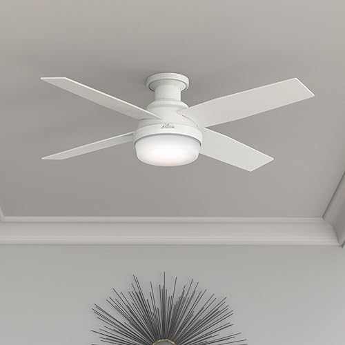 Miniatura 3 de Hunter Ventilador de techo interior de 52 pulgadas con luz LED y control remoto, ventilador de techo moderno blanco, montaje de perfil bajo, 4