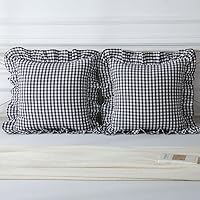 Vista 8 de juego de 2 fundas para cojín con volantes a cuadros negro/blanco, fundas de almohada decorativas de algodón lavado a cuadros estilo granja, fundas