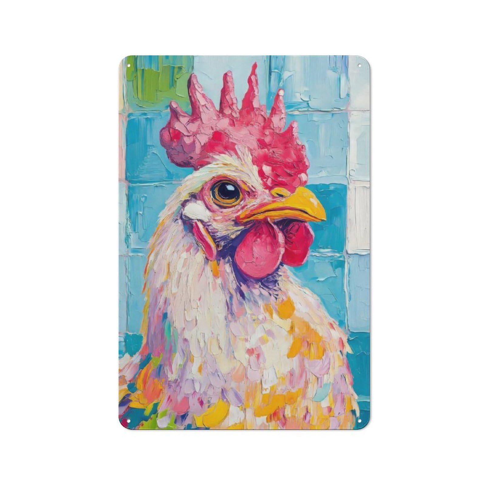 Colorful Rooster Portrait Vintage Metal Wall Sign 30x20cm for Garage Or Workshop, for Metal Sign Collectors, for Garage And Workshop Walls