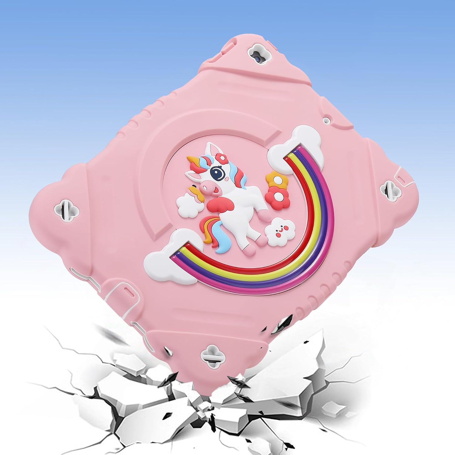 XZC Case for iPad 9th/8th/7th Generation 2021/2020/2019(10.2 inch), Unicorn Cute Cover Heavy Duty Shockproof Protective Case with Built-in Stand Strap for Kids Girls Women (Pink)