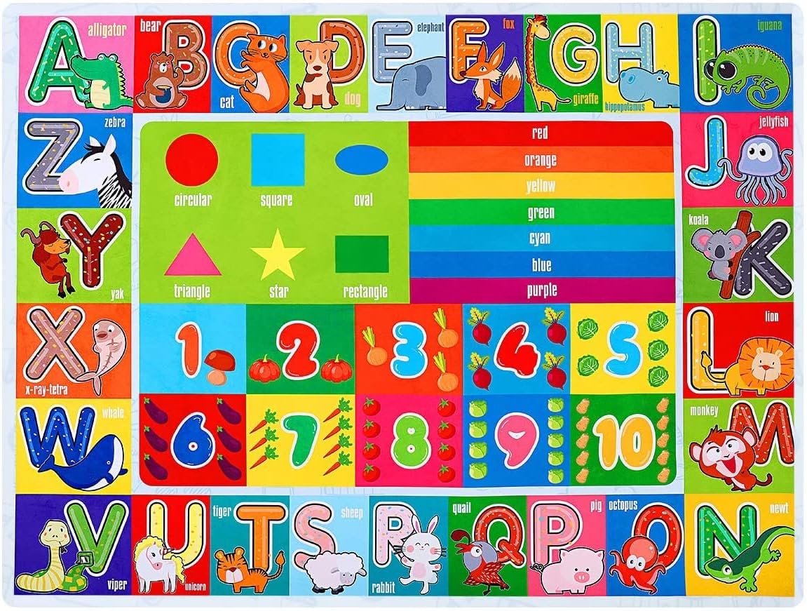 IMIKEYA Playtime Collection ABC, Numbers and Shapes Educational Area Rug Soft Toddlers Kids Play Rug Mat Learning Mat for Classroom Bedrooms 78x59 Inch