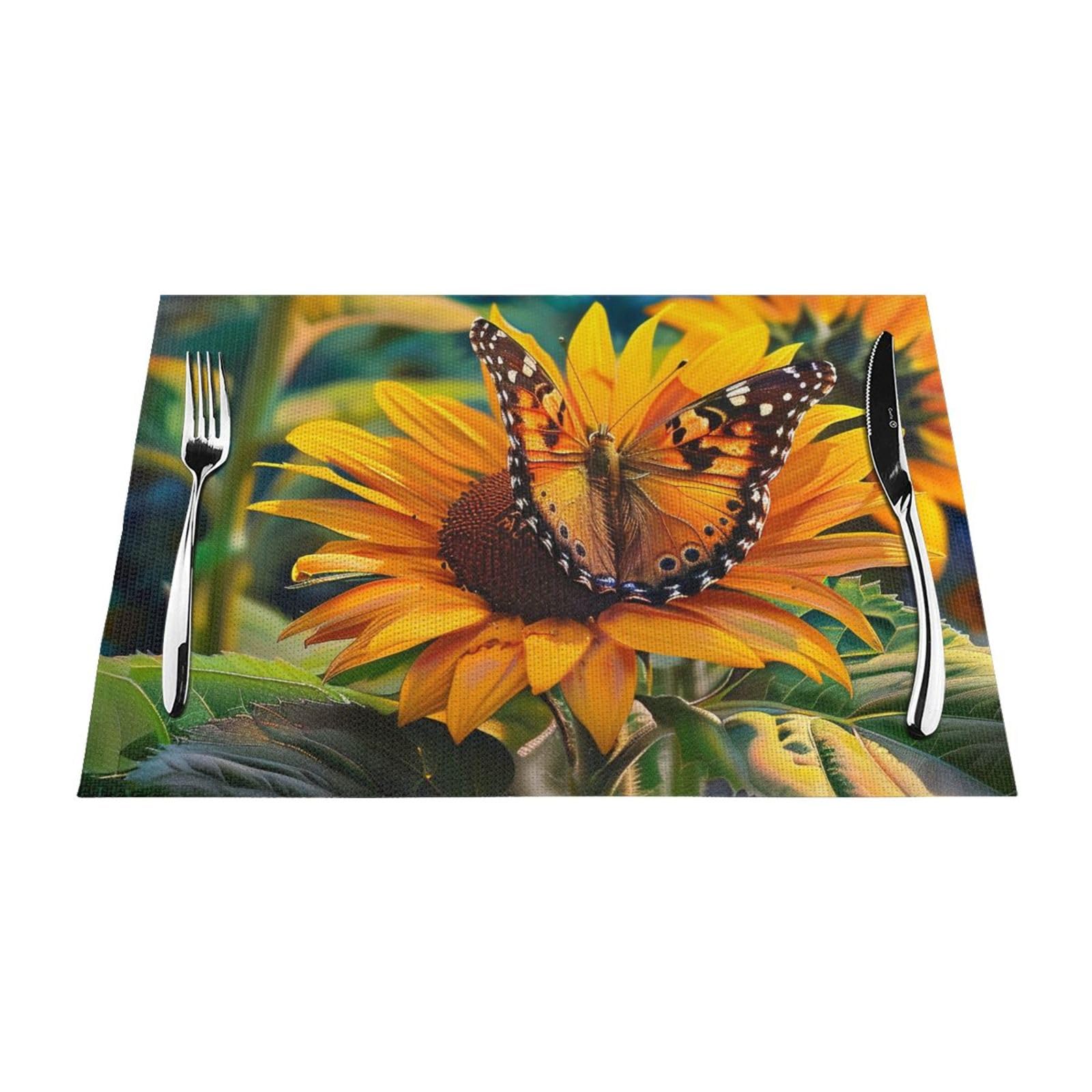 Sets de table en PVC tournesol lavables | Lot de 6 pièces rectangulaires 45,7x30,5 cm