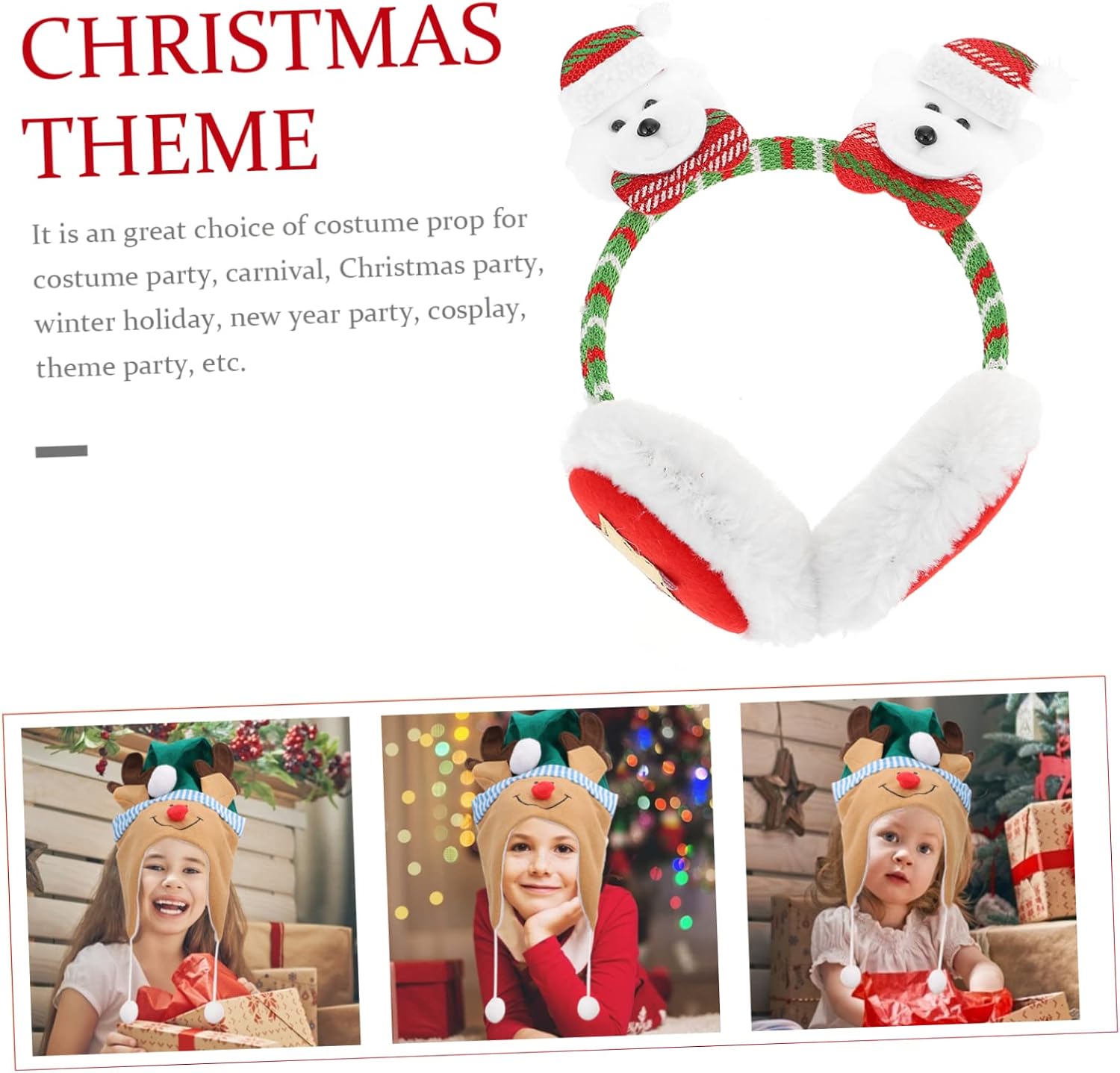 OUNONA Warm Christmas Bear Earmuffs for Boys and Girls Thick Ear Covers Fleece-lined Winter Ear Warmers Cute Cartoon Design for Cold Weather and Outdoor Activities