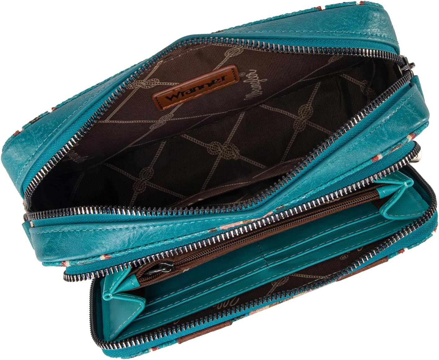 Wrangler Crossbody Bag for Women Boho Aztec Small Multi Pocket Crossover Purse - Image 5