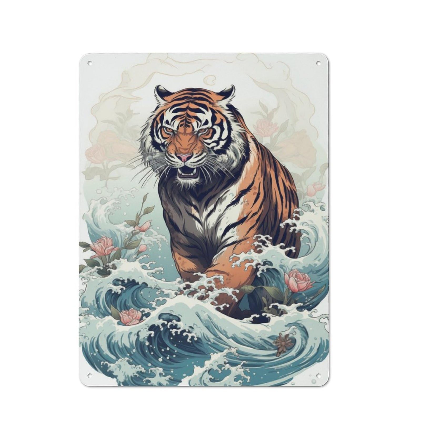 Junmoney Lion In The Great Wave Tin Wall Plaque 40X30cm With For Bar Or Restaurant, Suited To Bar Decor Enthusiasts