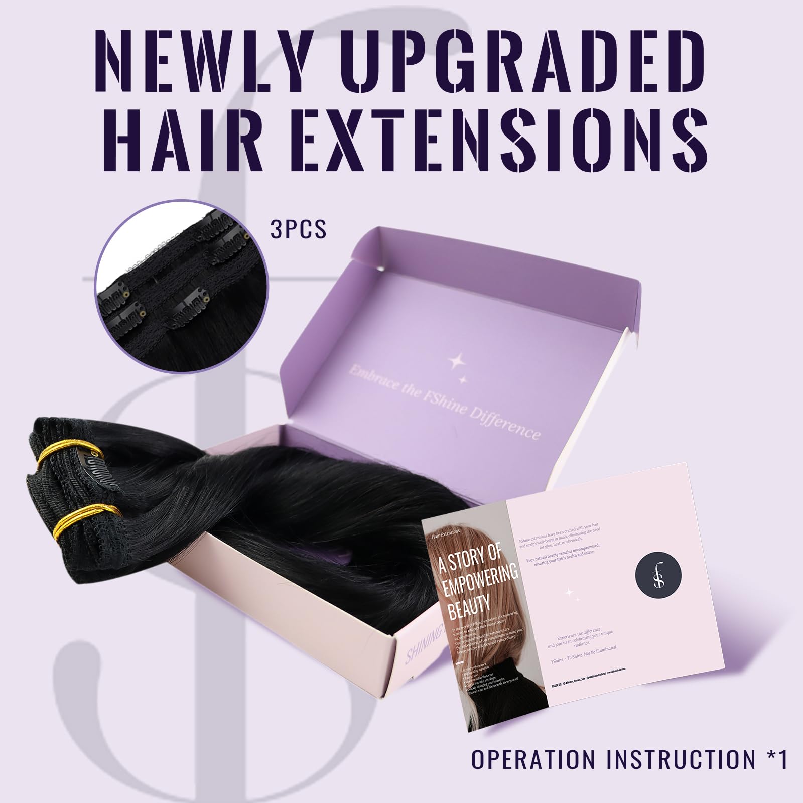 Fshine Extension Capelli Veri Clip 30cm 50g 3pcs Extension Capelli Soave Colore 1 Capelli Umani Comodo Extension Capelli Veri