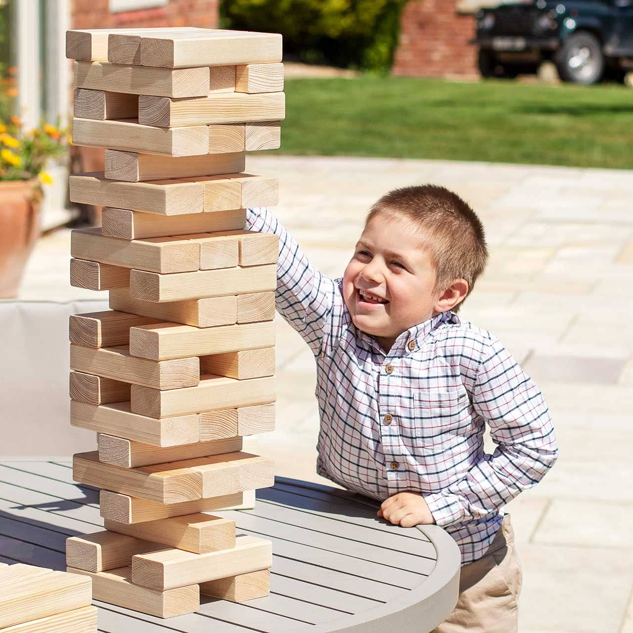 Harrier Großer Wackelturm aus Holz – Gartenspiele für die Familie | Indoor oder Outdoor Spiele | Turmspiel Tumble Tower | Hochwertiges Holz