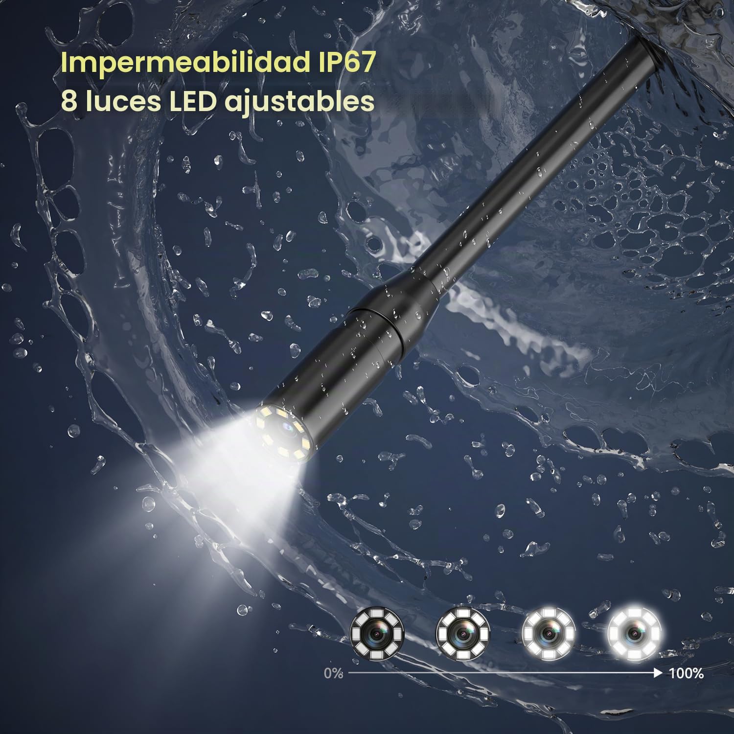 Endoscopio Camara de inspeccion, Qimic IP67 Impermeable endoscopio, Camara inspeccion tuberias con 8 Luces LED, Camara endoscopica, 32.8 FT/10m Cable Semi-Rígido