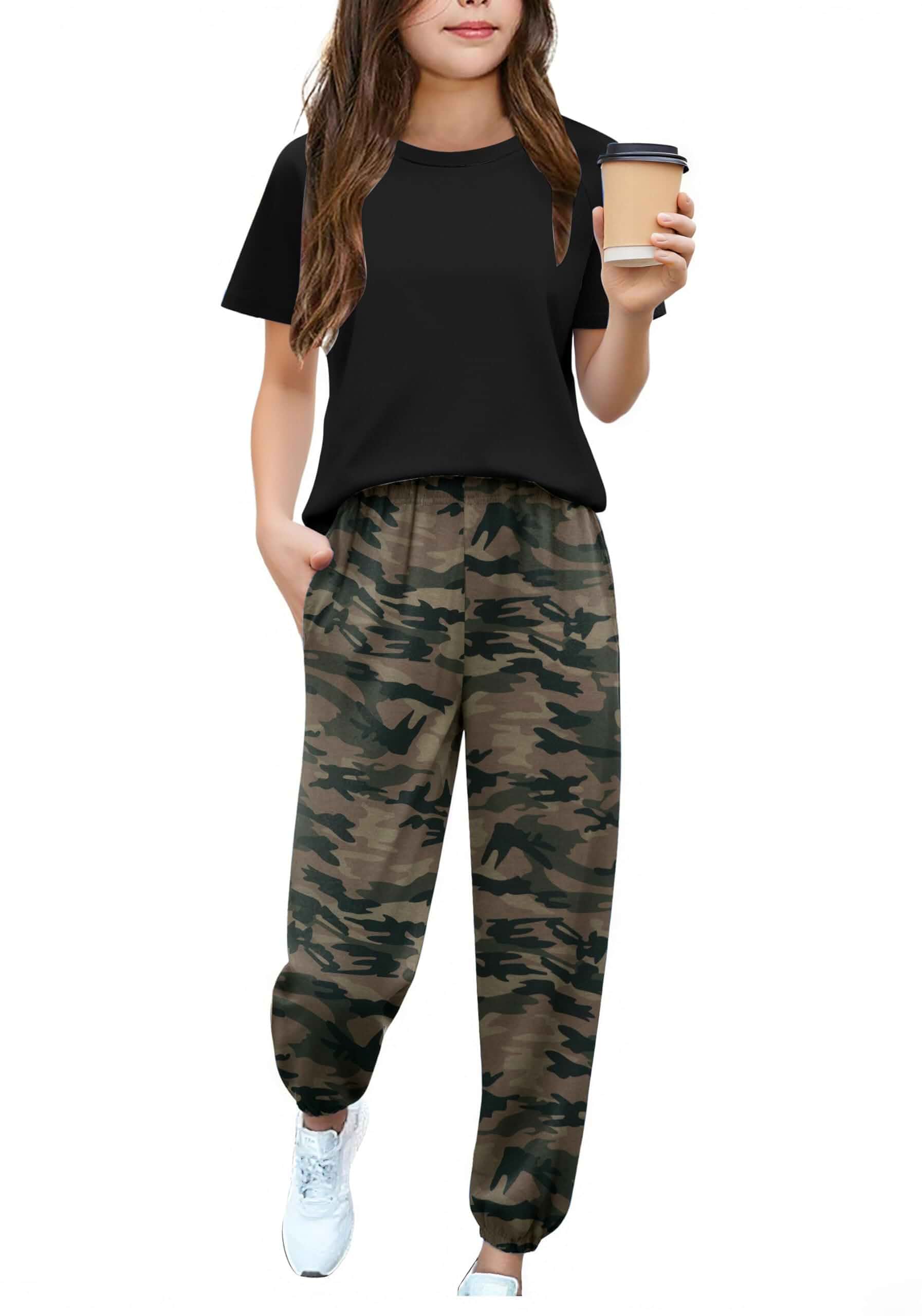 Arshiner Girls Outfits Fashion Short Sleeve Tops and Jogger Pants Set Summer Clothes, Fall Outfits,Pullover T-Shirts,Pants Set with Pockets,Kids Tracksuit,Activewear,School Outfits