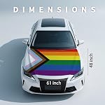 Pride Rainbow Flag Car Hood Cover, Universal Fit for Car, SUV, or Van | 4X5 Ft Polyester Elastic Fabrics