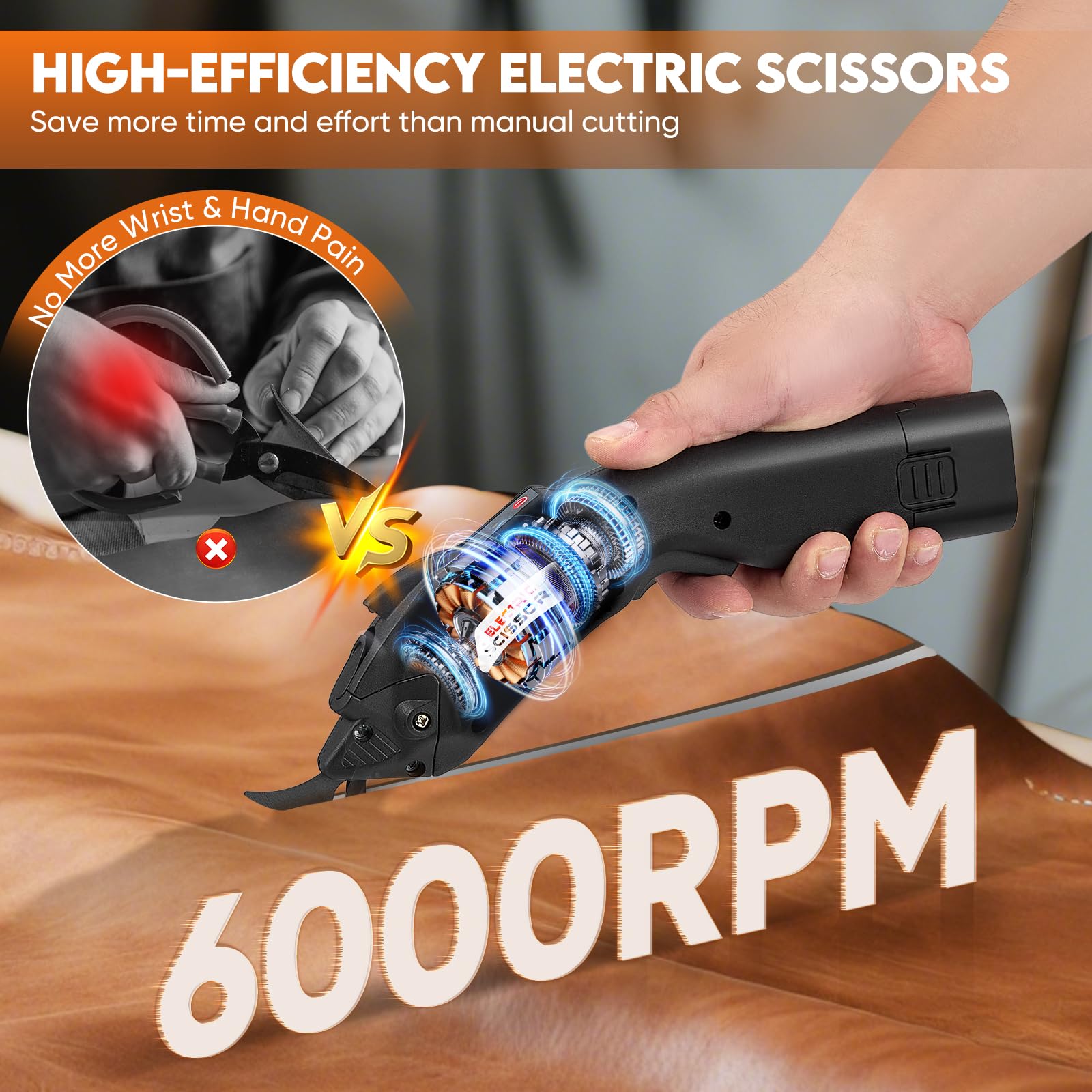 forbice elettrica per tessuti 2pcs 2500mAh batteria ricaricabile 6,000RPM con 2 lame di ricambio forbici elettriche per tappeti, pelle, cartone ufficio a casa...