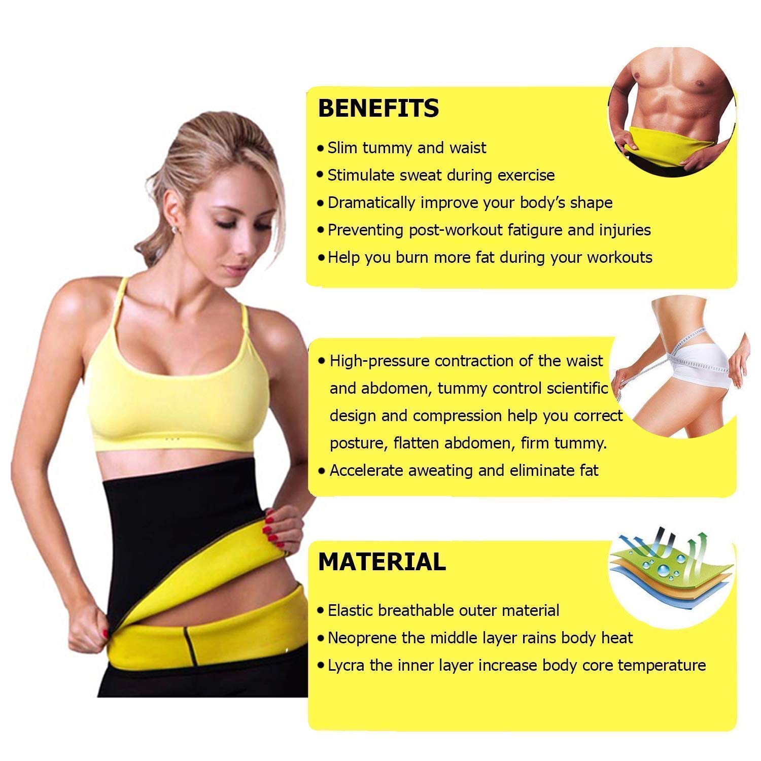 Surat Dream Hot Shaper Unisex,Sweat Slim Belt Premium Series 2.5mm Thickness Tummy Trimmer, Belly Stomach Fat Cutter Exerciser Weight Loss (Medium) Black 3