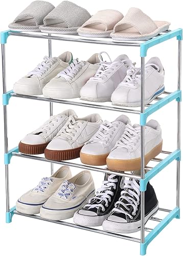 Jucaifu Zapatero pequeño apilable, entrada, pasillo y armario, ahorra espacio y organización (4 niveles, azul)