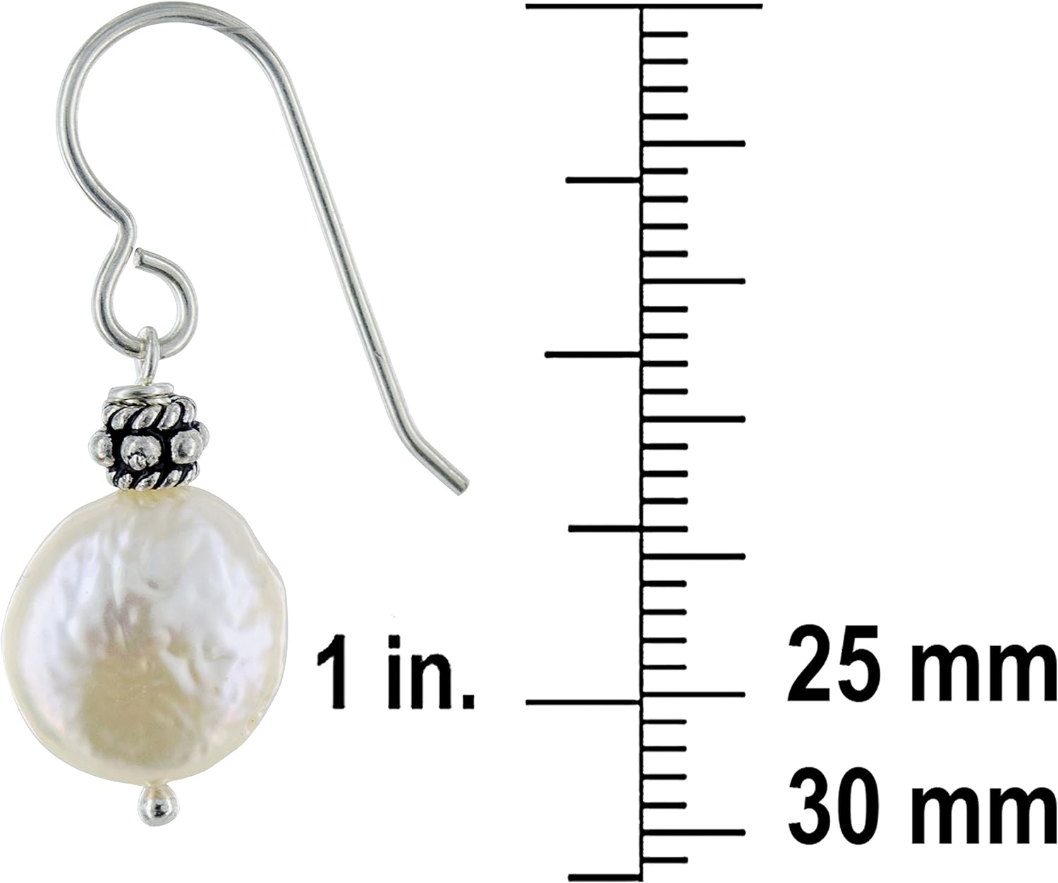 White Coin Freshwater Cultured Pearl Sterling Silver Dainty Dangle Drop Earrings