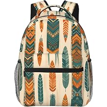 Boho Native American Feathers Backpack, Polyester Backpacks with Straps, 11.4inx5.9inx15.7in, Multi-Pocket Storage Bookbag, Ideal For School Travel Work Hiking Camping, Girls Women Gifts