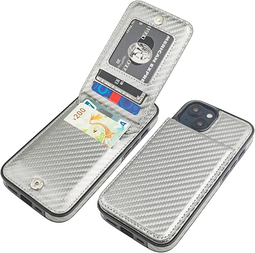 Miniatura 8 de KIHUWEY Funda compatible con iPhone 13 con soporte para tarjeta de crédito, cierre magnético de cuero de alta calidad, funda protectora resistente