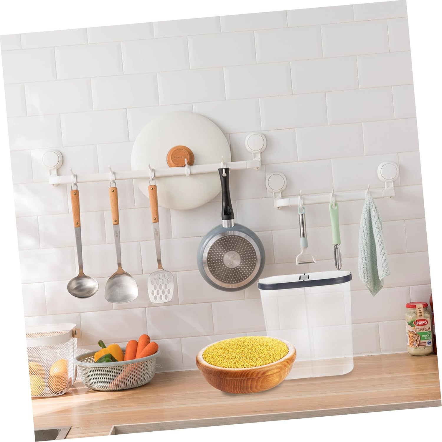 Airtight Rice Storage Container with Divided Compartments Sealed Food Storage Bin for Kitchen Organization PP Material for Grains Cereal Beans and Flour