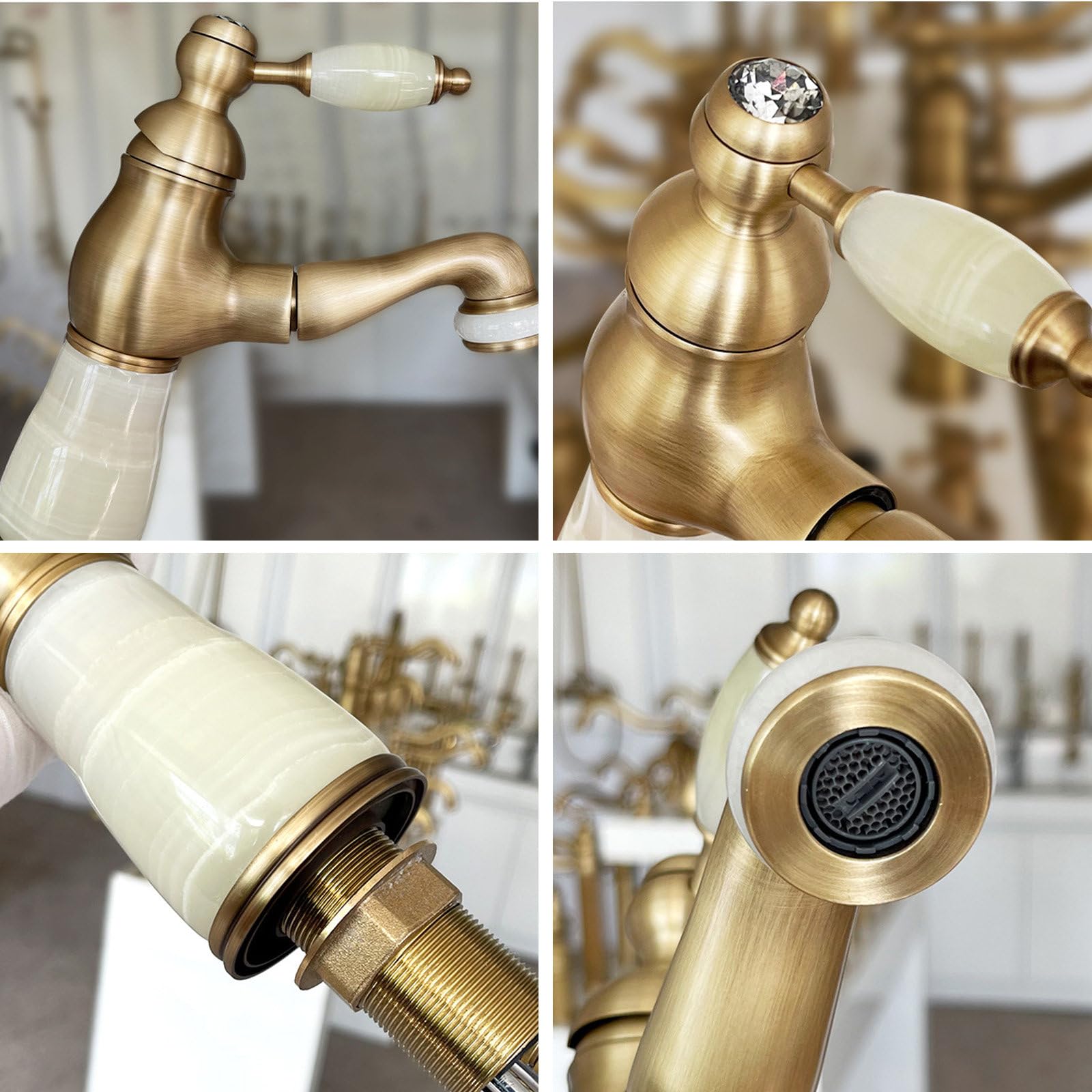 Grifo de Baño, Monomando Lavabo de Latón con Alcachofa Extraíble | Grifo Lavabo Monomando Agua Fría y Caliente, con Cartucho de Cerámica y Latiguillos, Estilo Rétro, Fácil Instalación