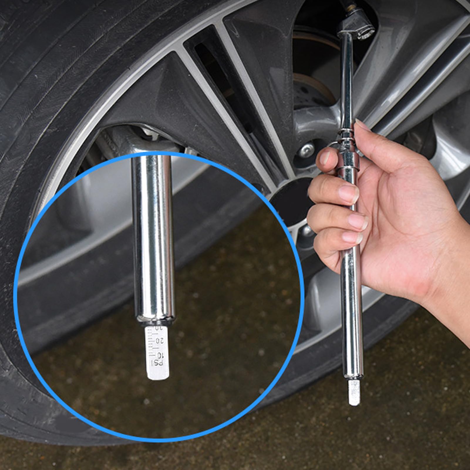 Manometro di pressione dei pneumatici a doppia testa, strumento di misurazione meccanico della pressione dei pneumatici in acciaio inox, gamma 10-160 PSI con doppia testa in metallo per ruote