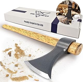 Bladed Throwing Hatchet w/Sheath - Made in USA Axe w/Forged 4140 Steel Head & 100% American Hickory Wood Handle - Small Competition & Survival Tomahawk - Kindling, Camping & Chopping Metal Hand Hawk
