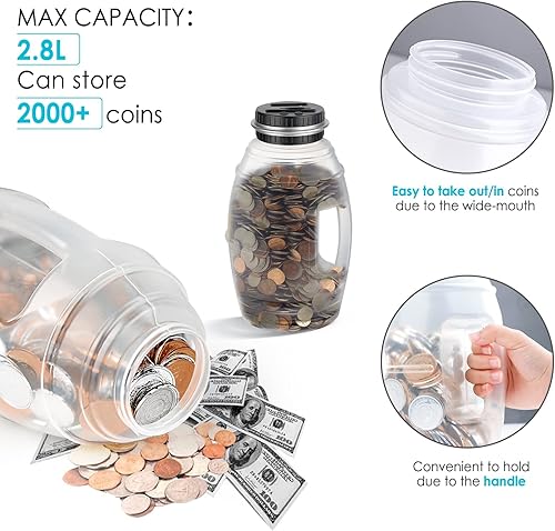 Miniatura 3 de Vcertcpl - 2 alcancías grandes para niños y adultos, banco digital de conteo de monedas con contador LCD, tarro de dinero de gran capacidad para