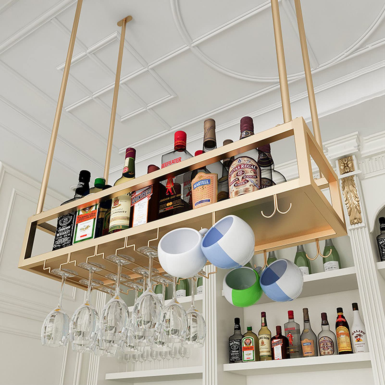 Support de plafond pour bouteilles de vin et verres pour cuisine et bar