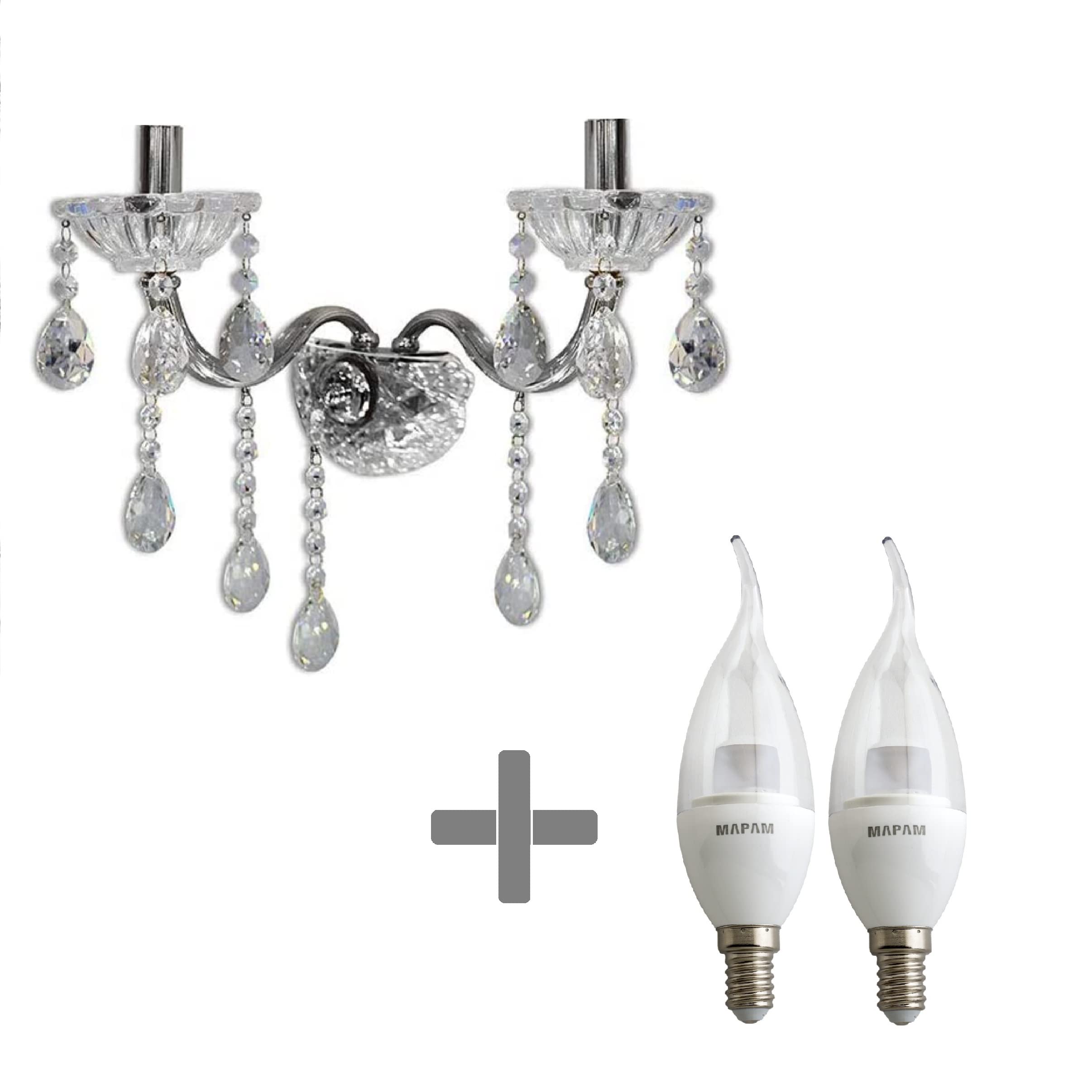 Applique Parete 2 Braccia Vintage - Cristalli E Lampadine Incluse - Foto 3