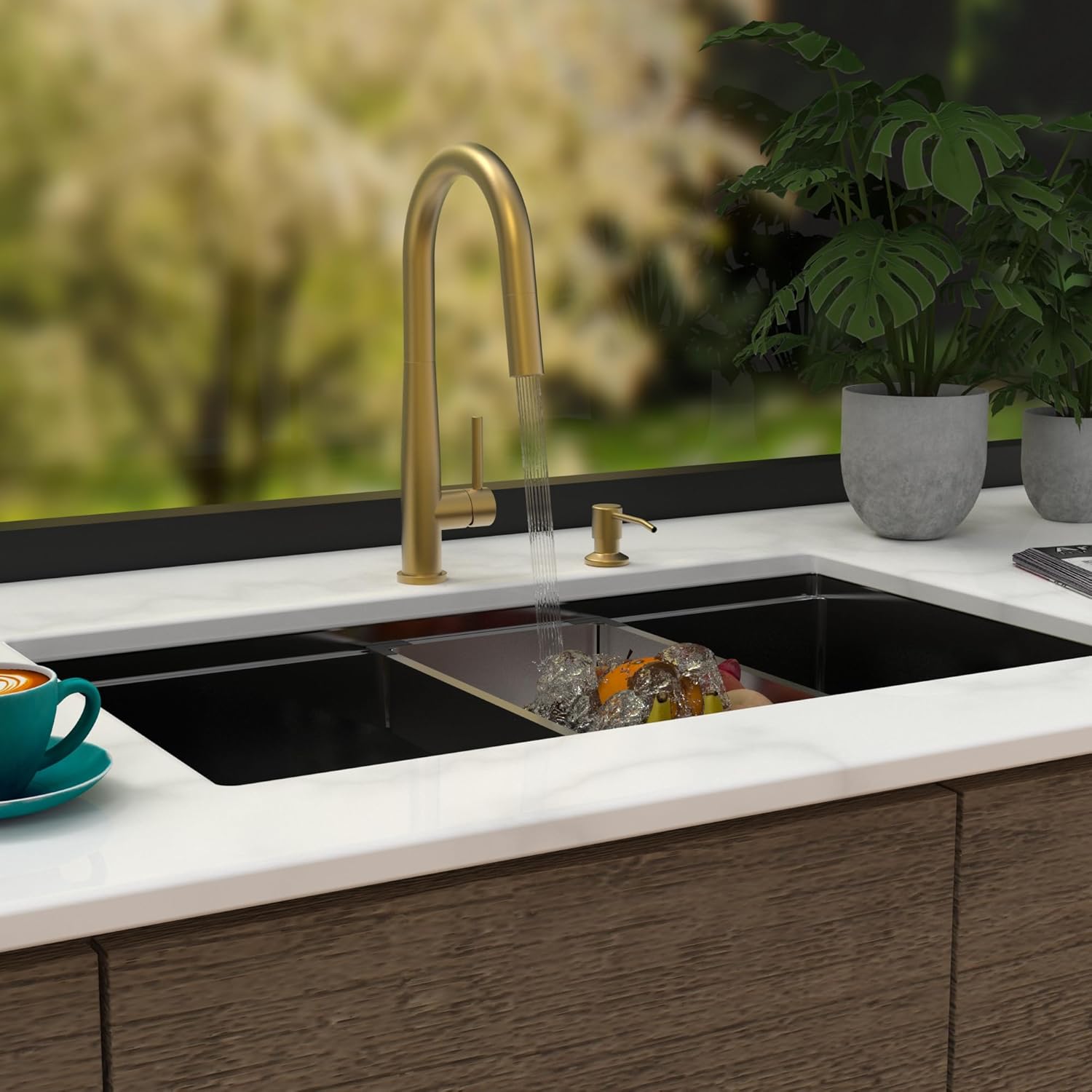 Kitchen Faucets with Pull Down Sprayer - Single Handle High Arc Stainless Steel Kitchen Sink Faucet, Modern Kitchen Faucets for Farmhouse Bar RV Laundry Camper Brushed Gold