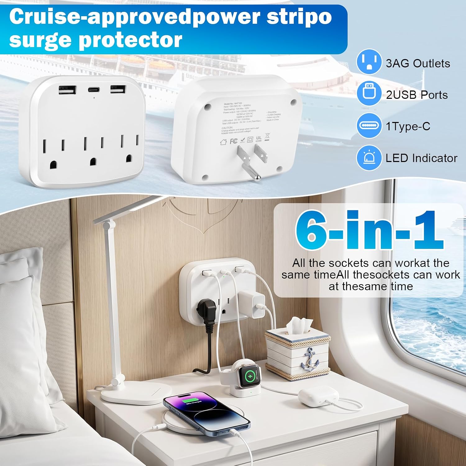 Cruise Essentials 2026 Must Haves Kit, Cabin Organizer Set with Shower Organizer Bag, Non-Surge Power Strip, Waterproof Pouches, 5 Magnetic Hooks, Lanyards, Luggage Tags & Towel Bands