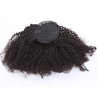 Vista 1 de Extensiones de cabello humano Yaki Afro Kinky rizado cola de caballo con cordón, cabello humano de color negro natural con clip, cola de caballo