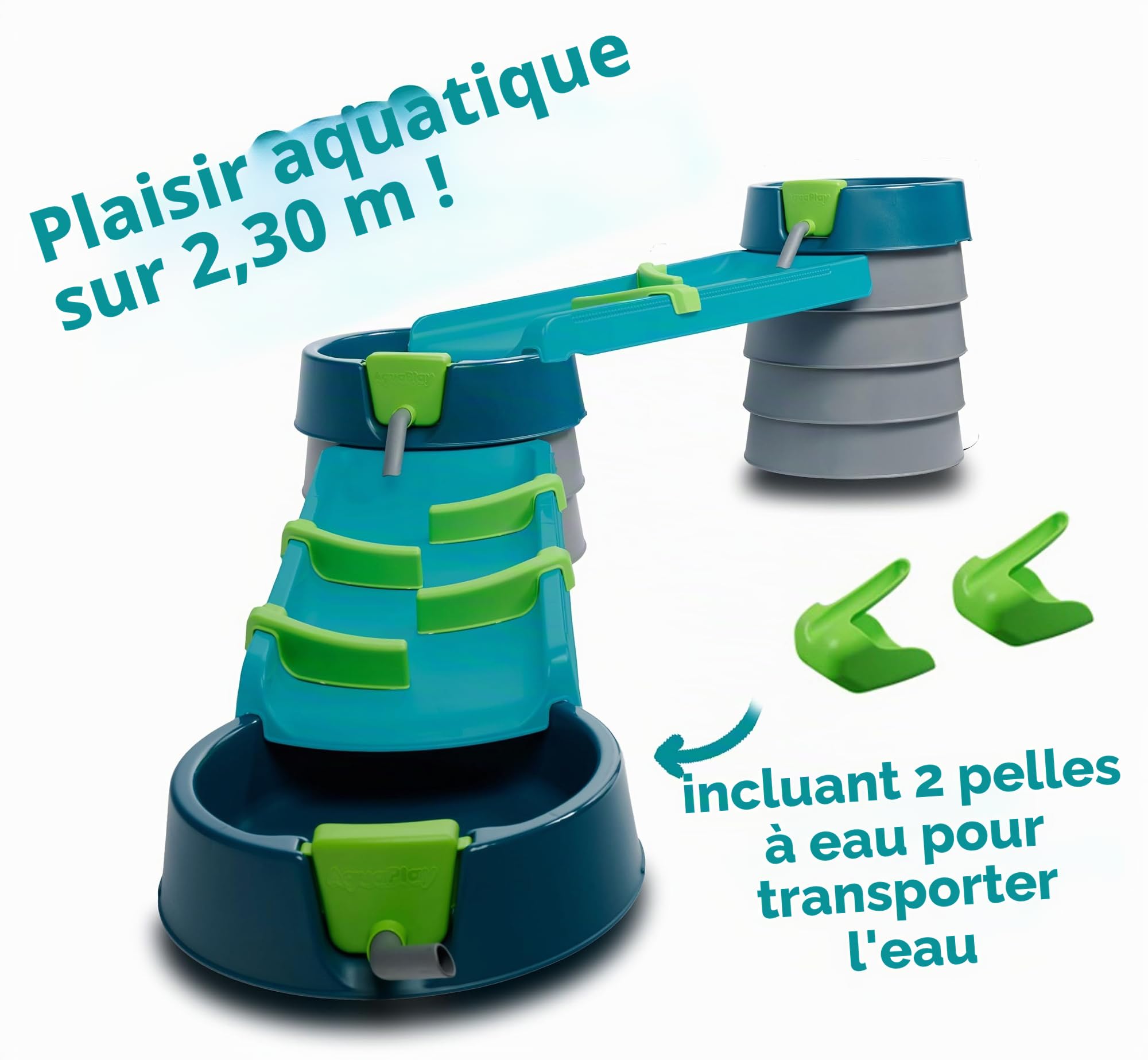 AquaPlay Mudway Flow Circuit de Jeu d'eau et de Sable combiné, 2,3 m, avec écrous, Bassin et curseurs, système d'emboîtement Flexible, Jeu d'eau d'extérieur résistant aux intempéries, à partir de 3