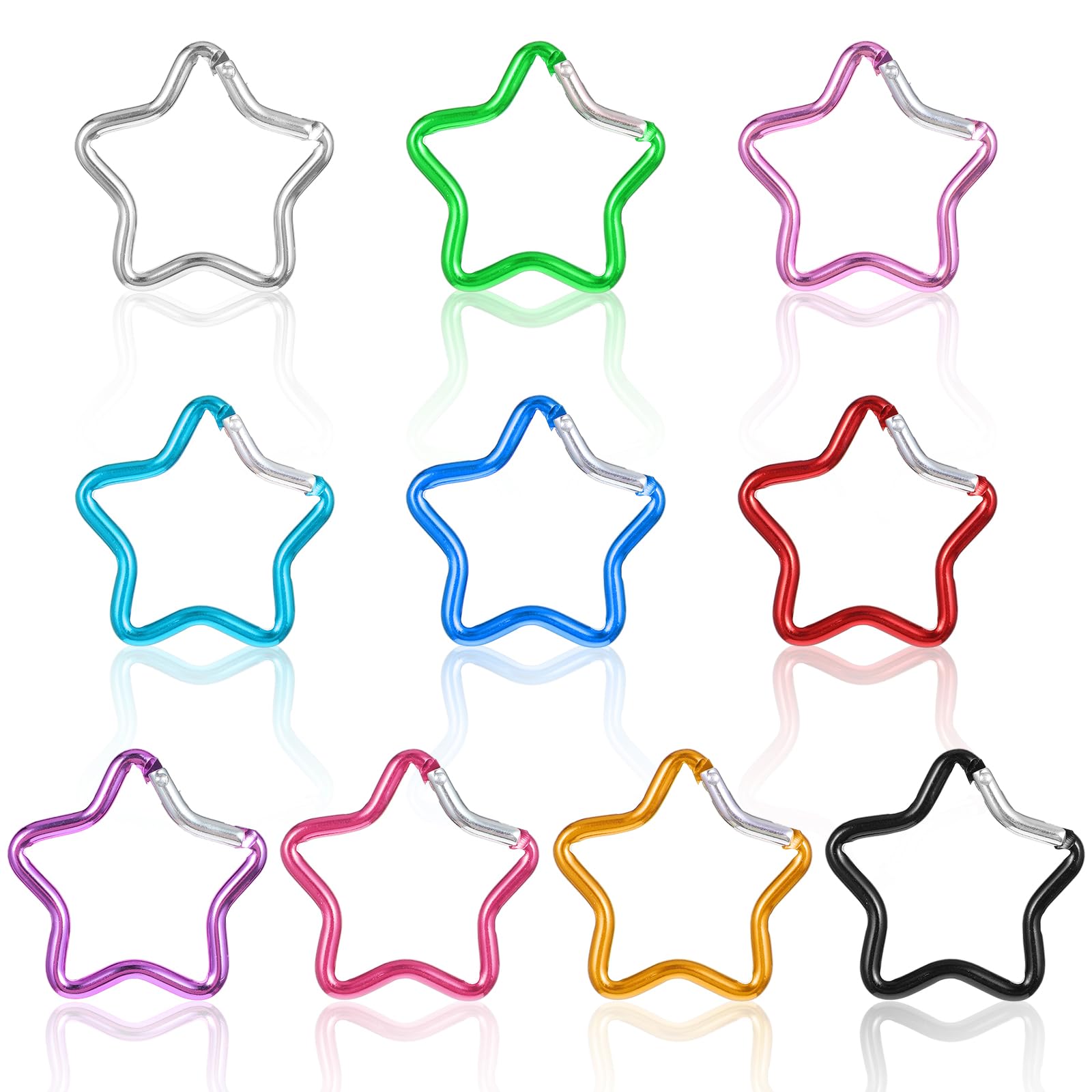 10 Pcs Star Carabiner 1.77inch Aluminum Alloy Cute Carabiner Clip Star Keychain Clasp Keyring Hook for Camping Fishing Hiking Traveling
