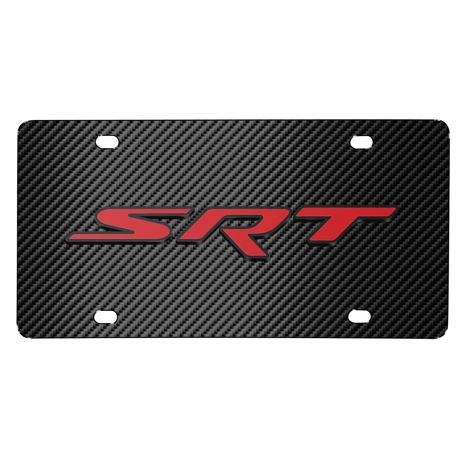 iPick Image for Dodge Jeep SRT in Red 3D Logo Black Carbon Fiber Patten Steel License Plate for Decorative