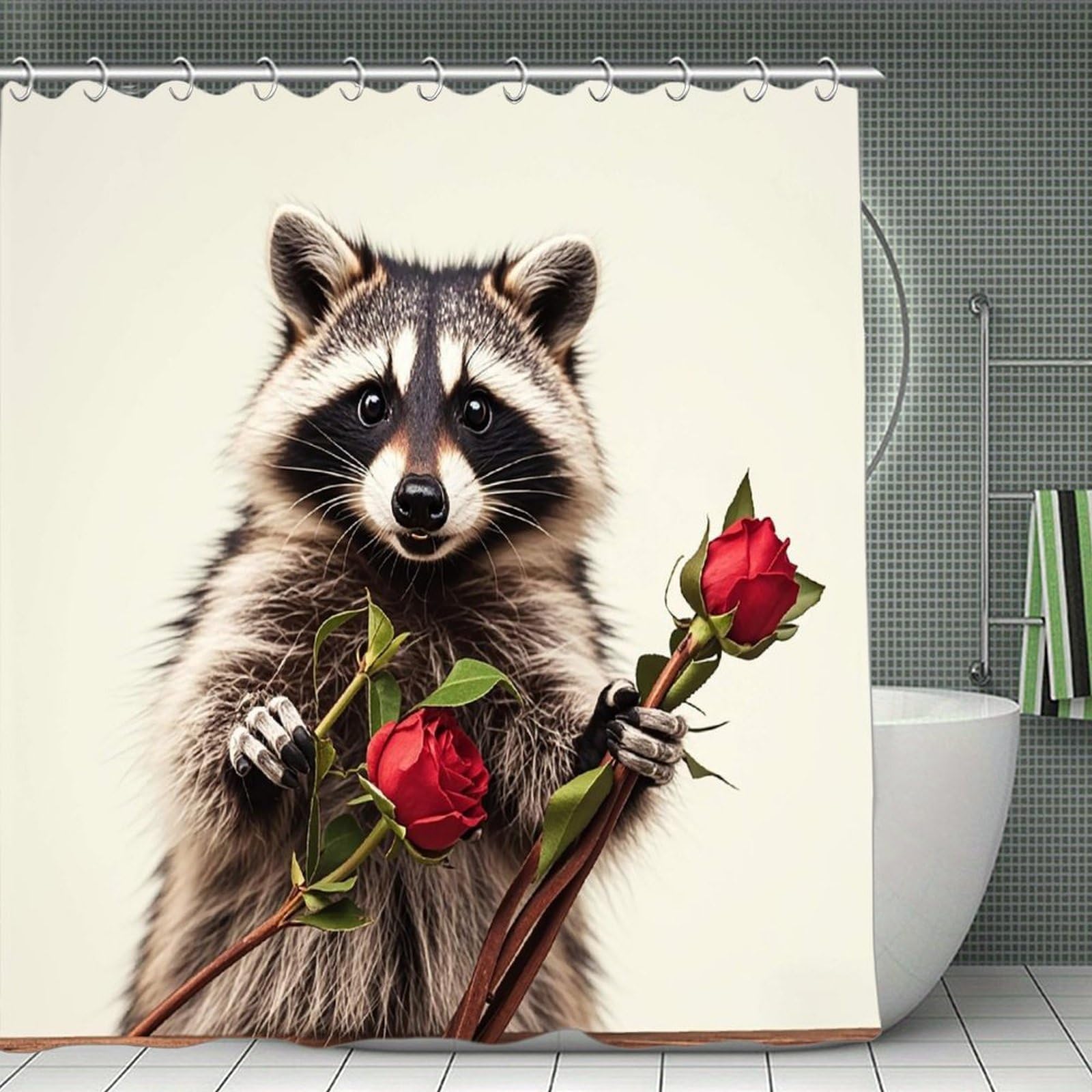 FekiLoot Funny Raccoon Shower Curtain Minimalist Thick Bathroom Curtain Washable Modern Bathroom Shower Curtain Heavy Duty Waterproof Cloth Bath Curtain with Hooks 70.8"x70.8"