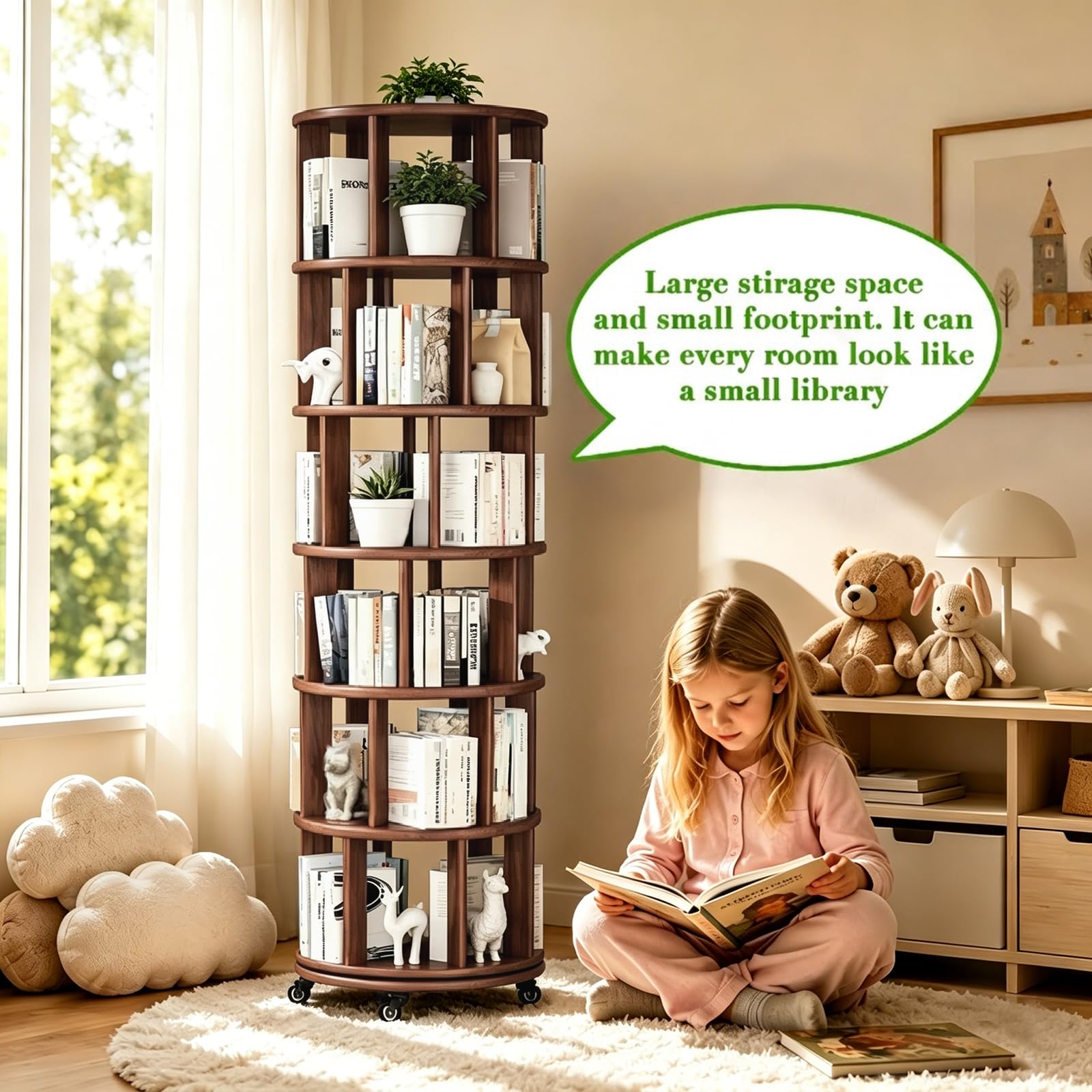 Amazon｜Azlafu 6段回転ソリッドウッド本棚、コーナー小型本棚 Lazy