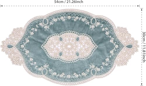 Miniatura 9 de Tapetes ovalados franceses retro, elegantes manteles de terciopelo para mesa de café, manteles individuales de encaje bordado, bufanda de tocador,