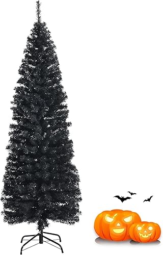 GOFLAME Árbol de Navidad de 6 pies sin luz, árbol de Navidad negro, decoración de Halloween en forma de lápiz, árbol de Halloween con 520 puntas de