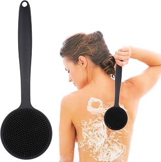 WLLHYF Back Scrubber Silicone Body Scrubber Long Handle Bath Shower Back Brush Body Exfoliator (Short Handle)