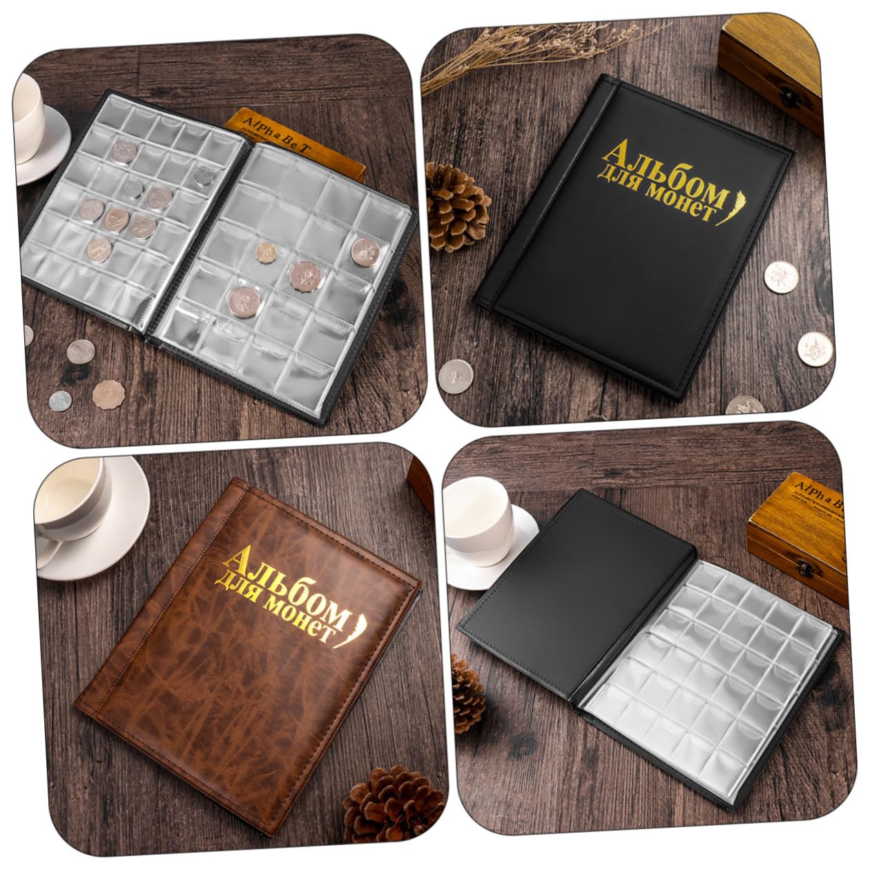 Münzalbum für Sammler 2 Stück mit Rundem Design Verbesserte Haltbarkeit und Weichheit aus Kunststoff und Pu Leder Geeignet zur Aufbewahrung von Münzen und Kleinen Gegenständen