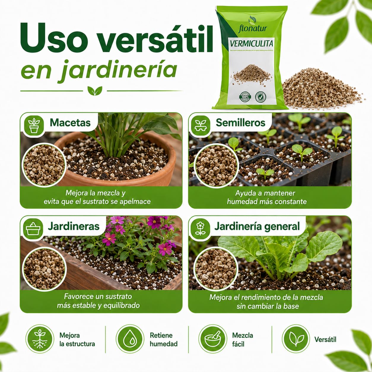 Vermiculita Premium, la elección Ideal para Mejorar tu sustrato. Saco de 20L de vermiculita Potencia la retención de Agua, promueve la aireación de Las raices.