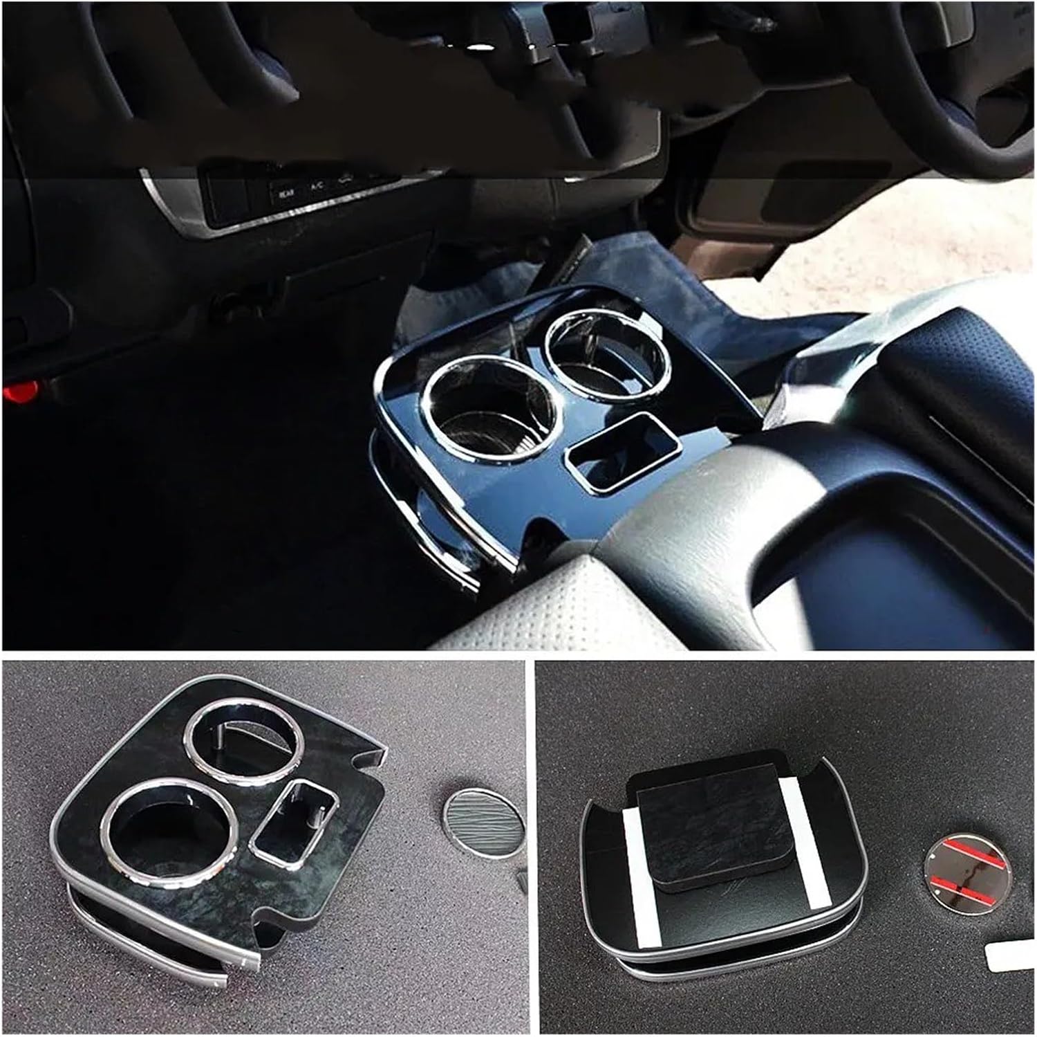 Car Cup Holder Expander for Toyota for Hiace 2005-2018 Chrome Brim Piano Black Wood Grain Cup Holder Car Center for Arm Rest Desk (Wood Grain)