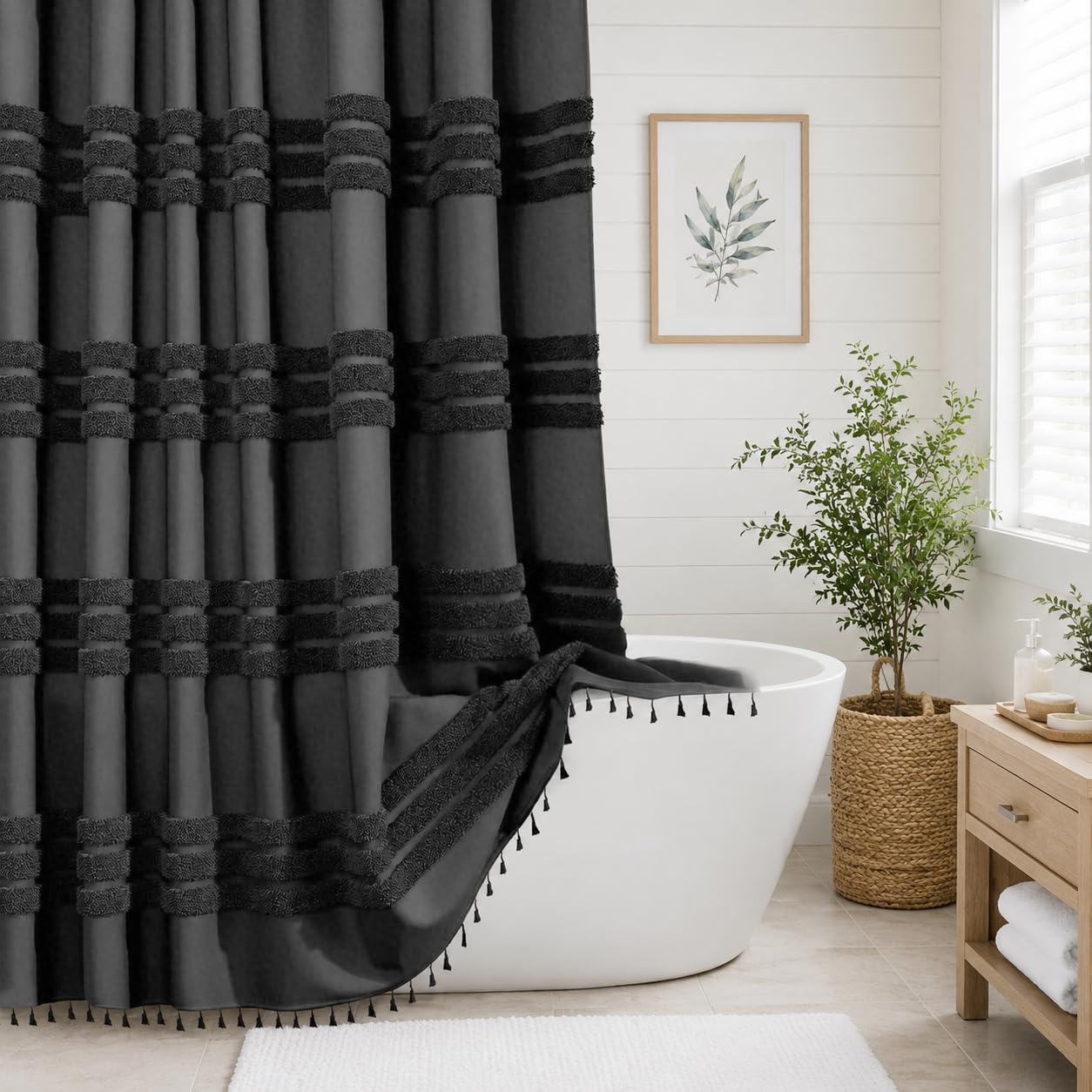 INHOUSOLU HOME DÉCOR Inhousolu Home Decor Stylish Woven Shower Curtain 256Gsm Boho Tufted Striped Waterproof from B&Q