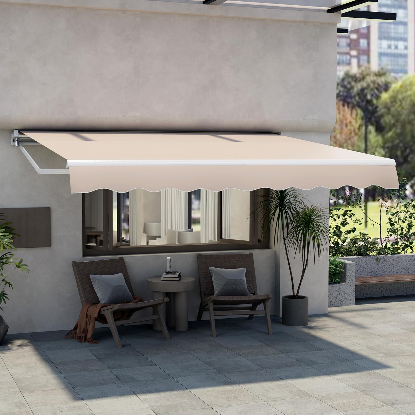 HOMASIS Toldo retráctil con manivela, Toldo de Pinza Regulable en ángulo con protección UV, Toldo con Brazo Plegable articulado para balcón, jardín, Patio y terraza (400x250cm, Beige)