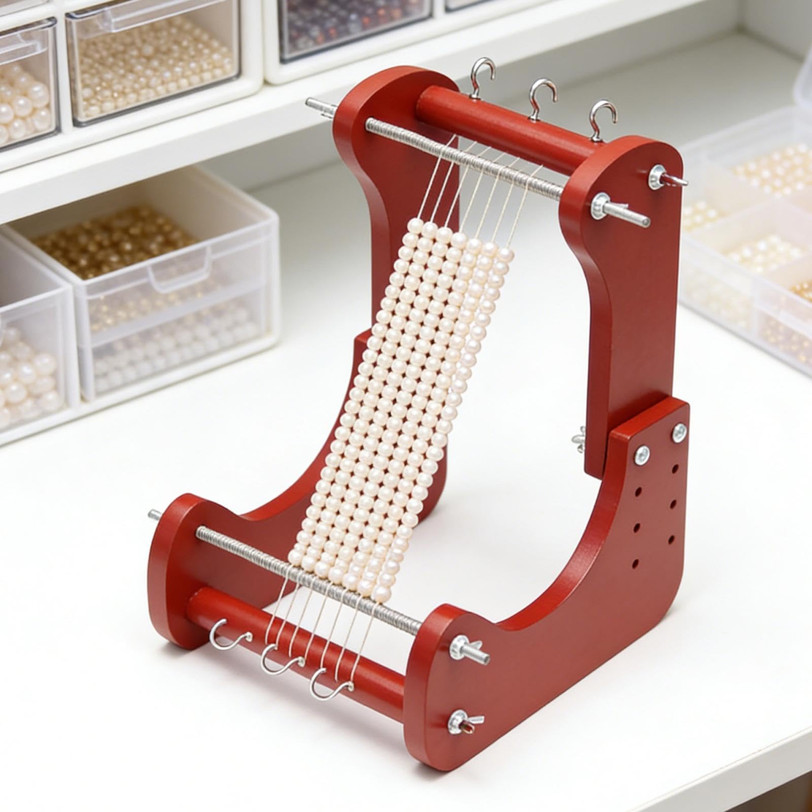 predolo Telaio per perline regolabile per la creazione di gioielli, hobby da tavolo, artigianato quotidiano, in legno, facile da assemblare, design ergonomico