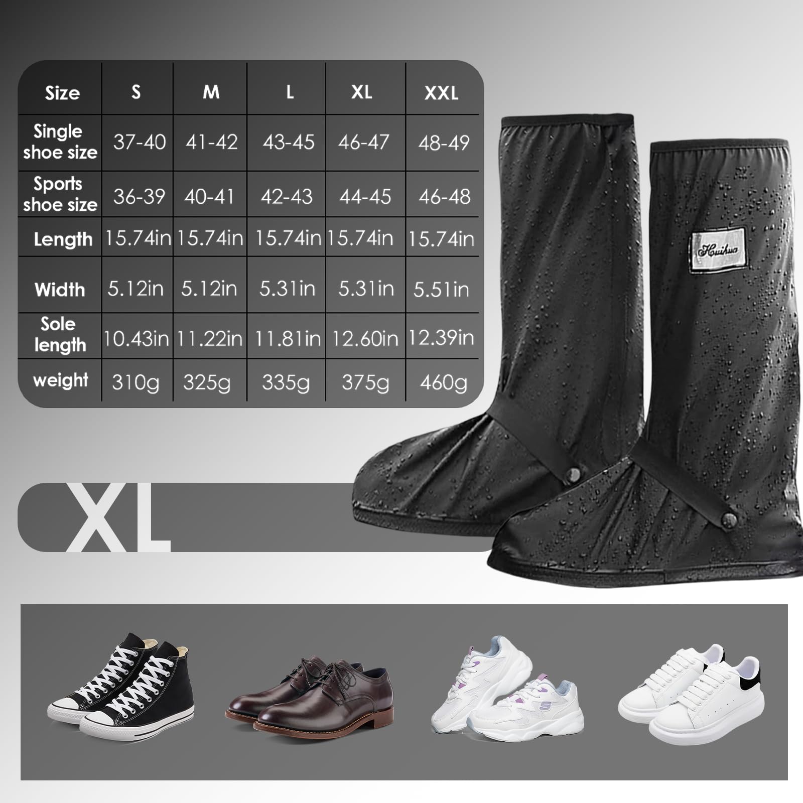 Couvre-Chaussures Imperméables et Antidérapantes pour Hommes et Femmes, Surchaussures Réutilisables avec Fermeture Éclair Ajustable, Protection Pluie et Boue pour Vélo, Pêche et Extérieur, S-XXL